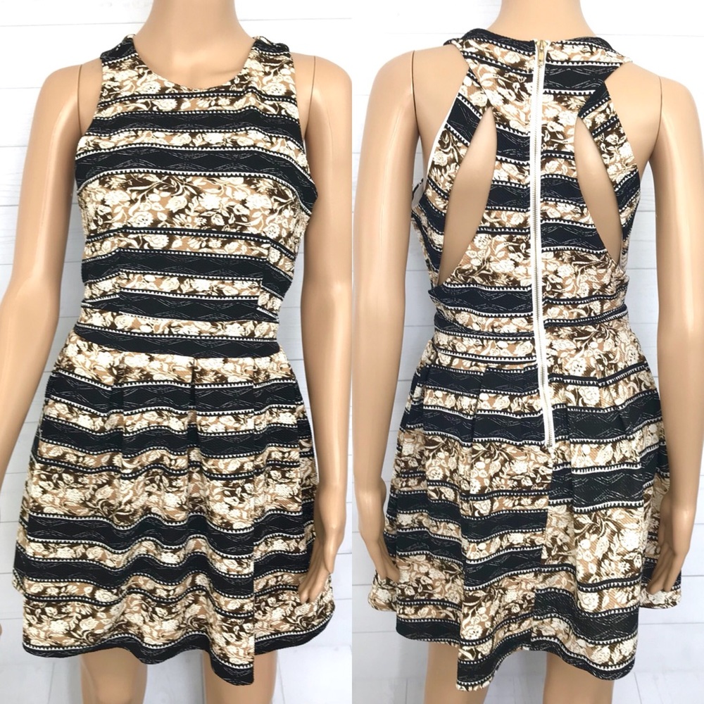 Willa Black Brown Print Stripes Dress